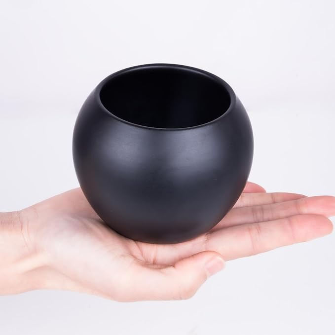 Black Spherical Ceramic Plant Pots Succulent Small Planter Indoor Modern Round Decorative Indoor-Outdoor Garden Plant Pots with Drainage Holes - Plants Not Included 3.94 x 3.94 x 3.15 Inch