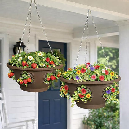 Ultimate Hanging Baskets - Strawberry, Tomato, Flower, and Herb Outdoor Planters - Use Garden Pots For Growing Plants Outside On A Deck, Fence, or Balcony (2, Mocha)