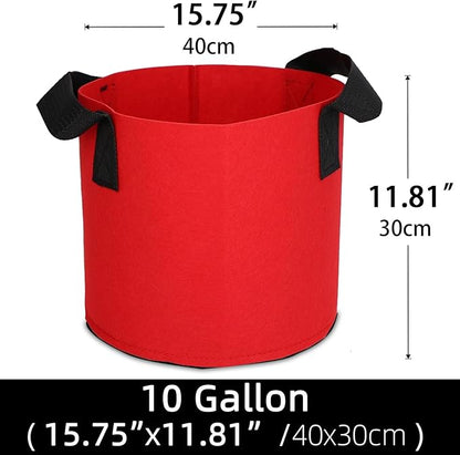 Grow Bags,Growing Pot Bags Garden Grow Bag Indoor Outdoor Fabric Aeration Plant Pot Container Flower Vegetable Pouch (Red,10Gallon)