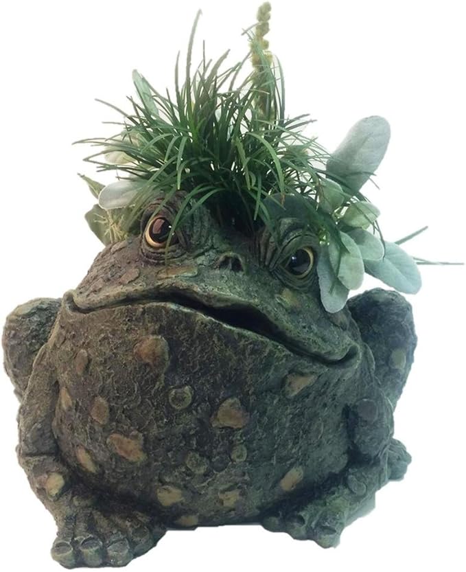Toad Hollow HomeStyles Extra Large Toad Planter 10.5" H Holds 6" W Pot, Natural Green
