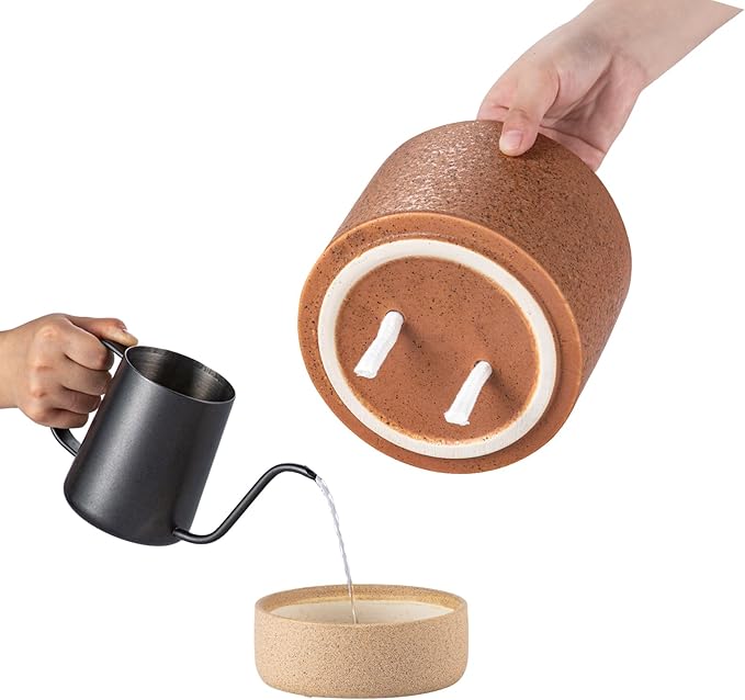 Self Watering Plant Pot: 6 Inch Ceramic Planter with Drainage Hole & Water Storage Plus - Flower Pot for Indoor & Outdoor Plants (Terracotta, Small)