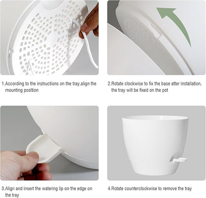 Large Self Watering Pots, 12/10/9 Plastic Planters with High Drainage Holes and Deep Reservoir for Indoor Outdoor Garden Plants and Flowers, White