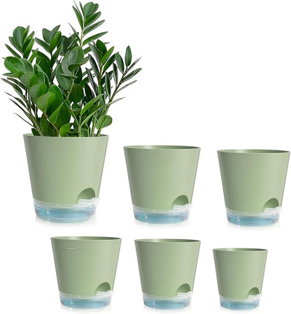 GARDIFE 2026 Upgraded Self Watering Plant Pots with Drainage Hole, 7/6.5/6/5.5/5/4 Inch Flower Planting Containers for House Plants, African Violet, Flowers, Cactus (Green, 7+6.5+6+5.5+5+4 inch)