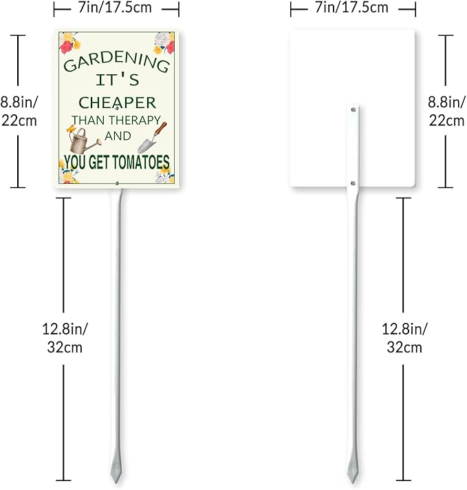 Garden Sign With Stake Gardening It's Cheaper Than Therapy Aluminium Sign 7X8.8Inch Wildflower Sign Garden Decor Fence Yard Outdoor Gifts For Women Plant Lover And 12.8" Stake Kit