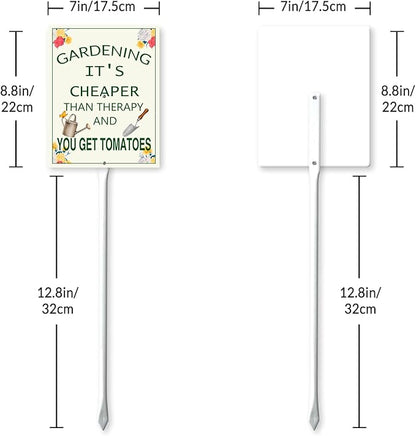 Garden Sign With Stake Gardening It's Cheaper Than Therapy Aluminium Sign 7X8.8Inch Wildflower Sign Garden Decor Fence Yard Outdoor Gifts For Women Plant Lover And 12.8" Stake Kit