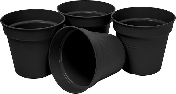 Mintra Home Garden Pots 4pk - Flowers, Herbs, Plants, Indoor, Outdoor, Colorful, Wholesale, Bulk (Black, 19cm Diameter (7.5in))
