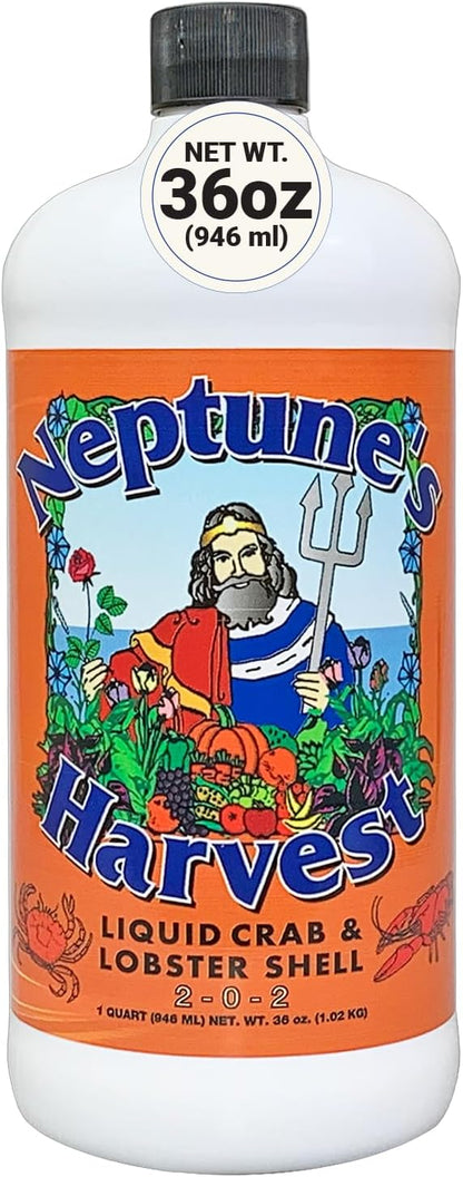 Neptune’s Harvest Organic Crab & Lobster Shell Multi-Purpose Liquid Fertilizer (2-0-2) - 36oz Bottle - Rich in Nutrients Soil Fertilizer - Plant Food for Lawns, Gardens, and Vegetables