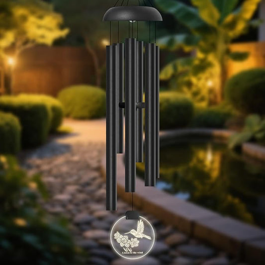 Solar Wind Chimes for Outside, 6 Tubes Relaxing Melody Wind Chimes with Hummingbird LED Windcatcher, Windchimes for Garden Patio Decor, Great Gift Idea for Mother's Day