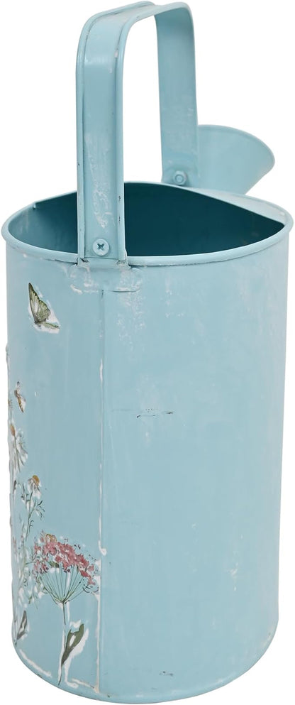 Vintage Floral Metal Watering Can for Indoor/Outdoor Plants, Blue Functional Garden Waterer with Long Spout, Garden Water Pot Rustic Decor for Home Garden Patio