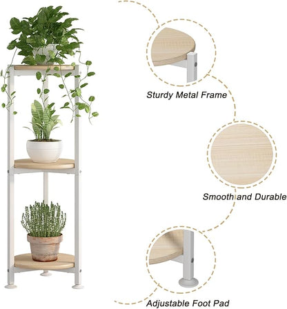Plant Stand Indoor Corner Tall 3 Tier Metal Modern Flower Storage Plant Shelf Holder for Living Room Balcony Garden, White (3 Tier-White Round)