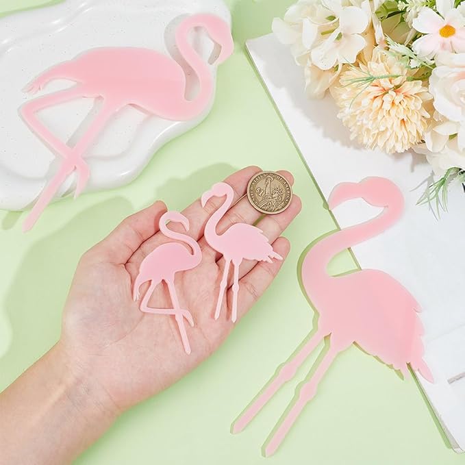OLYCRAFT 4pcs 4-Style Acrylic Flamingo Plant Stakes Pink Miniature Garden Flamingo Figurines Flamingo Gradient Acrylic Flamingo Statue 3.1~7 Inch Length for Pot Garden Decorations