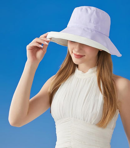 Wide Brim Women Sun Hat Summer Beach Bucket Fishing Hats Metal Wired Edge Packable UV Protection for Hiking Garden Travel