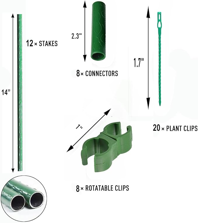 48pcs Garden Stakes Kit: Includes 12 Sets of Fiberglass Plant Sticks Supports & Accessories for DIY 4ft, 5ft, 6ft, 7ft Stakes for Tomato, Vegetables, Indoor & Outdoor Gardening Supplies