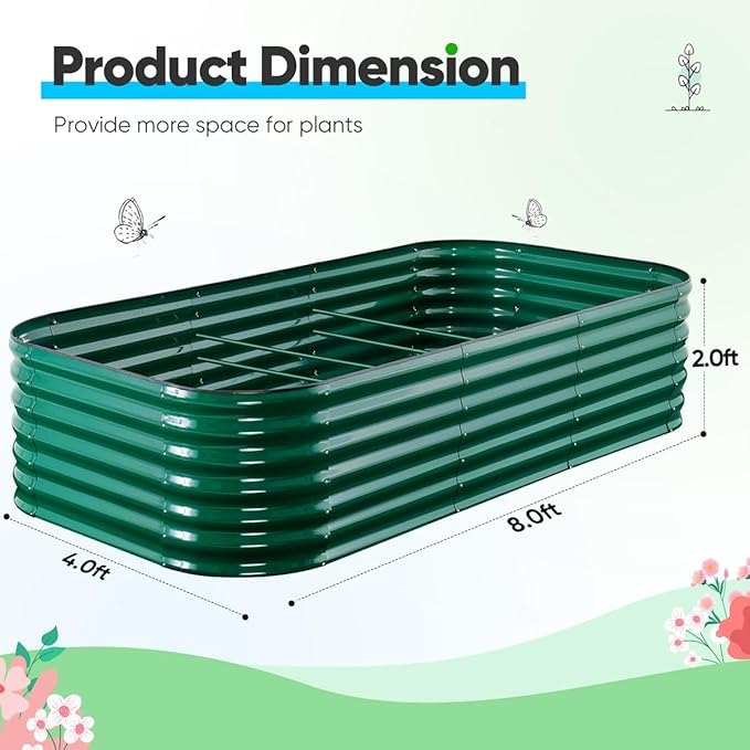 Quictent Galvanized Raised Garden Bed Kit, 8x4x2 ft Oval Metal Planter Box Tall for Vegetables Outdoor Backyard, Strengthened by Crossbar, Dark Green