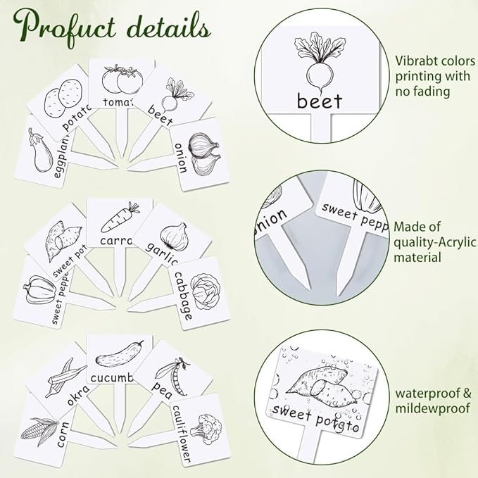 arricraft 15 Pcs Acrylic Plant Label Signs, Vegetable Themed Waterproof Garden Stake Labels T-Shaped Plant Marker with Vegetable Names for Indoor Outdoor Potted Plants Nursery Marker Decoration