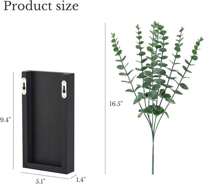 Dahey 2 Pack Wood Wall Planter Vase with Artificial Eucalyptus Farmhouse Wall Hanging Decor Pocket Planter for Indoor Fake Plants Greenery, Living Room Bedroom Kitchen Home Office Decoration, Black