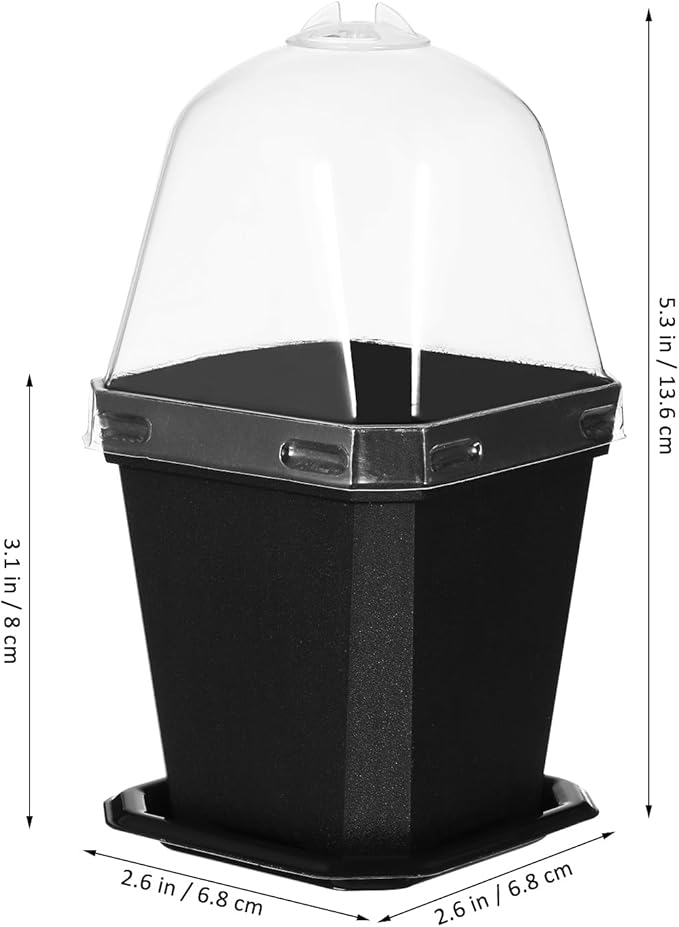Black Plant Nursery Pots: 5Pcs Seeding Starter Pots, 3 Square Nursery Pot with Humidity Dome, Plastic Plant Container for Garden Vegetable Flower Germination