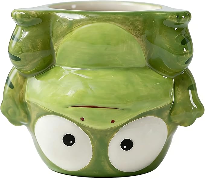 Small Succulent Pot with Drainage, 4 Inch, Indoor & Outdoor Animal Ceramic Planter, Funny Cartoon Frog Shaped Cactus Bonsai Container, Cute Flower Plant Pot for Home Office Desk and Garden Decor