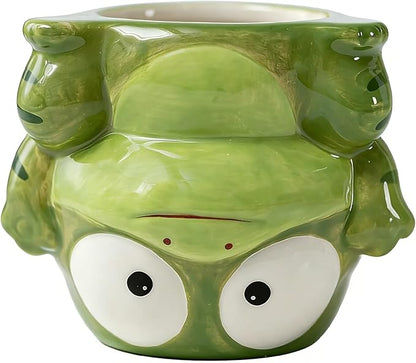 Small Succulent Pot with Drainage, 4 Inch, Indoor & Outdoor Animal Ceramic Planter, Funny Cartoon Frog Shaped Cactus Bonsai Container, Cute Flower Plant Pot for Home Office Desk and Garden Decor