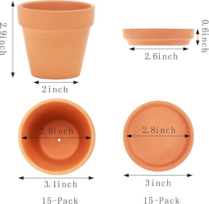 Terra Cotta Pots with Saucer- 12-Pack Large Clay Ceramic Planter Cactus Flower Succulent Pot with Drainage Hole- Great for Plants, Crafts