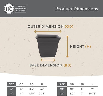 The HC Companies 10 Inch Eclipse Square Planter Pots with Drainage Holes & Attached Saucer, Lightweight UV-Resistant Plastic Indoor Outdoor Planters, 2-Pack Flower Pots, Garden Home Decor, Warm Gray