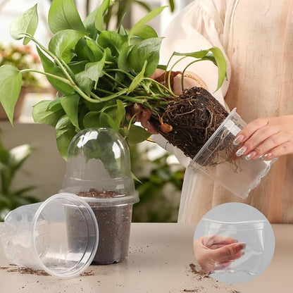 Transparent Nursery Pots 4Inch with Humidity Domes for Seeds Starting, Clear Plastic Plant Pots with Drainage Holes (4Inch, 30Pcs,Clear Pots with Lids)