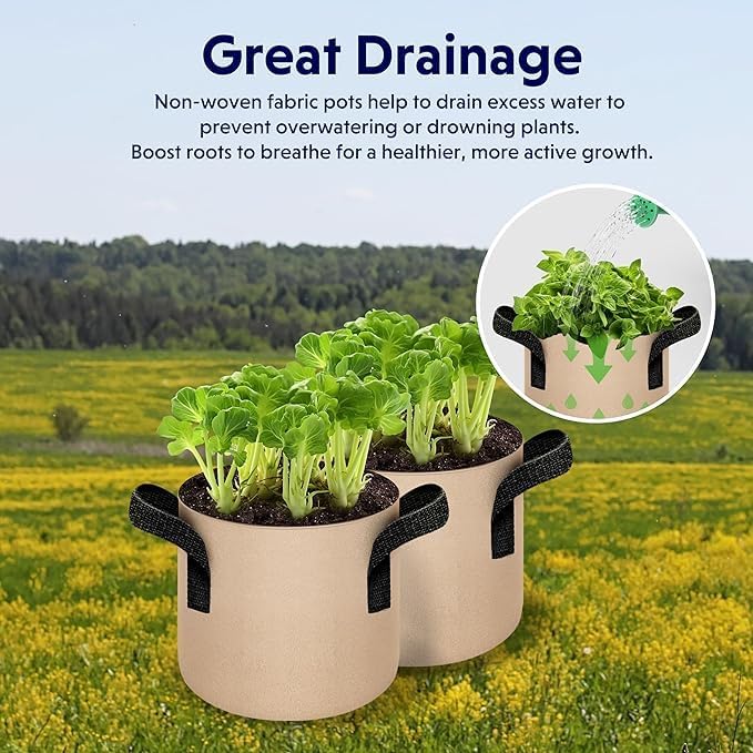 iPower 3 Gallon Grow Bags Nonwoven Fabric Pots Aeration Container with Strap Handles for Garden and Planting, 10-Pack Tan