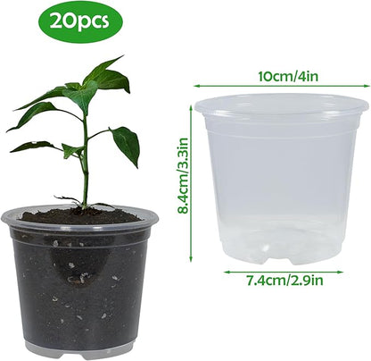 20 Pack 4 Inch Clear Nursery Pots with Drainage Plant Pots for Plants Transparent Potting Containers for Plants Seeding Starter Pot(Clear, 4 Inch 20 Pcs)