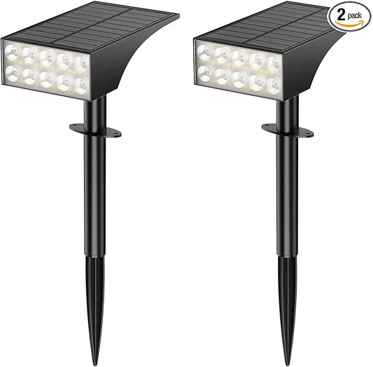Solar Lights Outdoor Waterproof Ip68,2pack 4 Lighting Modes Solar Spot Lights Outdoor Auto On/Off Led Bulbs,Outdoor Solar Light Landscape Lighting for Garden, Yard, Pathway, House,Lawn,Tree