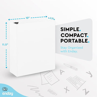 2 Inch 3 Ring Binder 2” White, Slant D-Ring 2 in Binder Clear View Cover with 2 Inside Pockets, Heavy Duty Colored School Supplies Office and Home Binders – by Enday