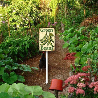 Uptell Vintage Vegetable Signs for Garden with Stake Green-Beans Yard Sign Vegetable Garden Label Stakes Plant Markers for Outdoor Plants Waterproof 8x12inch