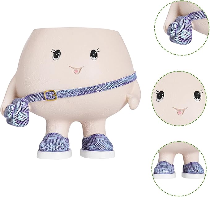 Smily Face Planter Pot with Cute Bag Resin Head Planters for String of Pearls Plant Live Unique Succulent Pots with Drainage Hole for Indoor Outdoor Plants Gift IdeaI for Mother Day