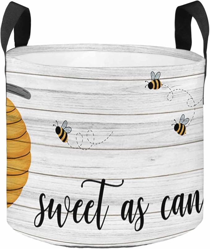 3 Gallon Grow Bags Planter Bag,Fall Hive Bumble Bee Vintage Wood Grain Fabric Plant Pots with Handle,Flower Grow Bag for Vegetable Potato Tomato,Farm Honeybee Gardening Bags