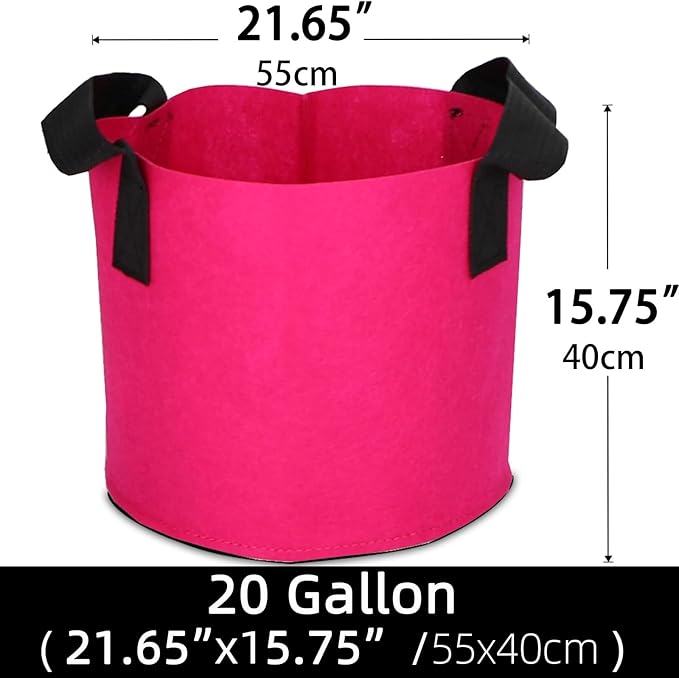Grow Bags,Growing Pot Bags Garden Grow Bag Indoor Outdoor Fabric Aeration Plant Pot Container Flower Vegetable Pouch (Rose Red,20Gallon)
