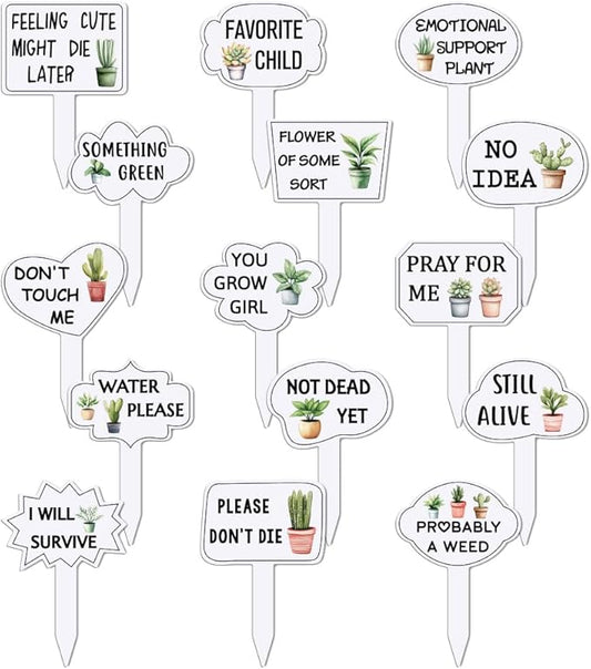 arricraft 15 Pcs Funny Phrases Plant Labels, 15 Styles Acrylic Succulent Cactus Pattern Potted Plant Markers for Indoor Outdoor Seed Patio Supplies 10.2x6.8cm(4x2.68inch)