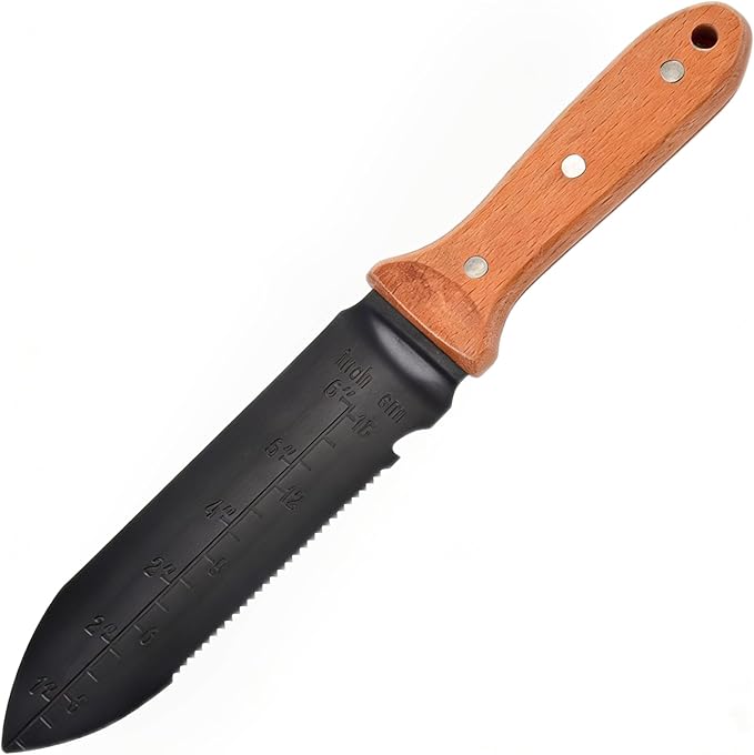 Hori Hori Garden Knife, 7" Stainless Steel Blade Heavy Duty Gardening Tool, Full-Tang Wooden Handle with Hanging Hole & Oxford Sheath for Weeding Digging Planting Cutting