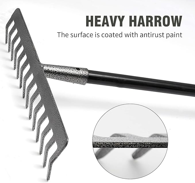 Rake Head Replacement, Heavy Duty Metal Rakes for Lawns, Rake Head Only Without Handle for DIY Gardening Tool. (14-Tines 0.9Lb)