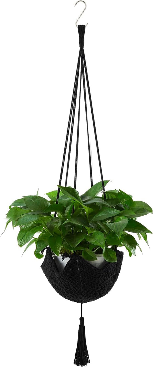 Shappy 1 Pack Jute Crochet Long Plant Hanger for 3 Inch to 12 Inch Pots, Macrame Plant Holder Rope with S Shaped Hooks for Halloween Home Decor (Black)