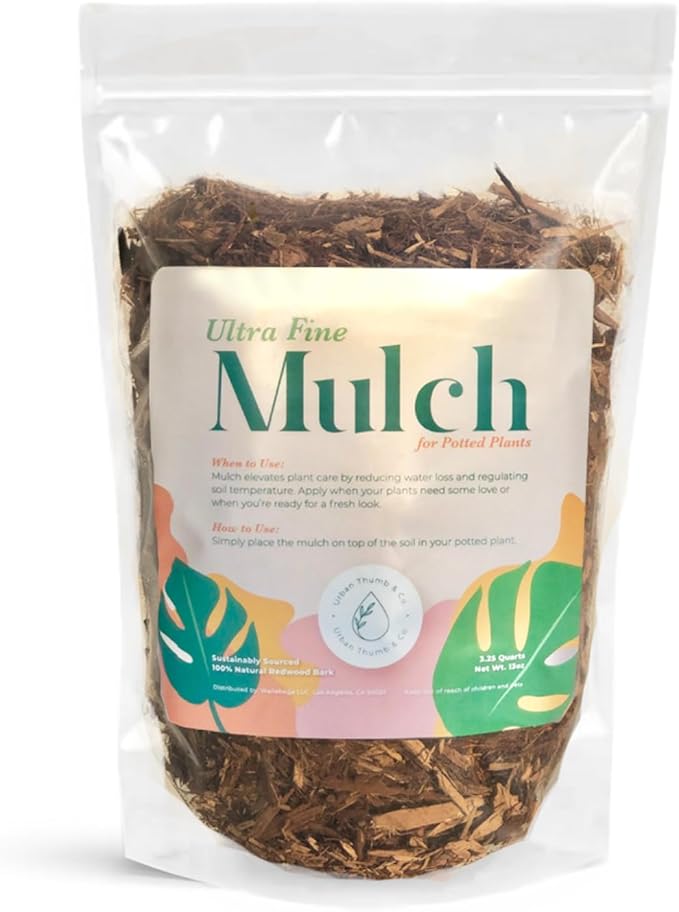 Urban Thumb and Co Ultra Fine Garden Plant Mulch - Top Cover for Indoor / Outdoor Potted House Plants - Compact Size,Potting Mix for Urban Plant Lovers- 3.25 Quarts
