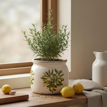 Flower Pots, Vintage Ceramic Planters for Indoor Plants, 6.29'' Plant Pots with Drainage, French Country Lavender Vase & Planters, Antique Home Room Decor, Olive Green