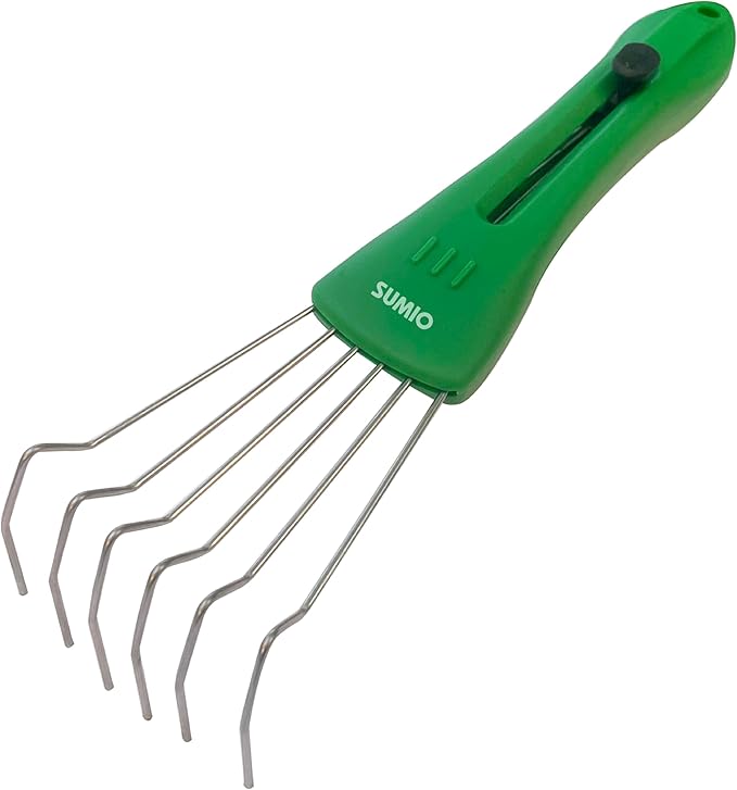 SUMIO Adjustable Hand Rake – 6-Tine Wire Broom, 4-Position Rake Head, Rust-Resistant for Tight Spaces, Debris Cleanup (Green)