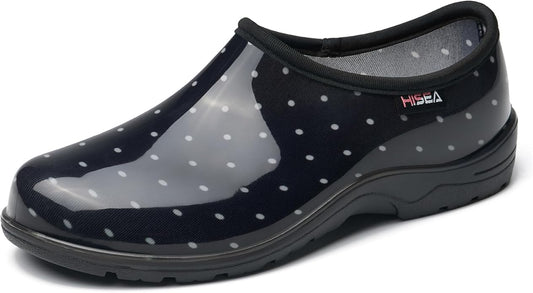 HISEA Waterproof Garden Shoe for Women Outdoor Slip-On Garden Clogs Rubber Rain Boots Short Ankle Booties Rain Shoes with Comfort Insole