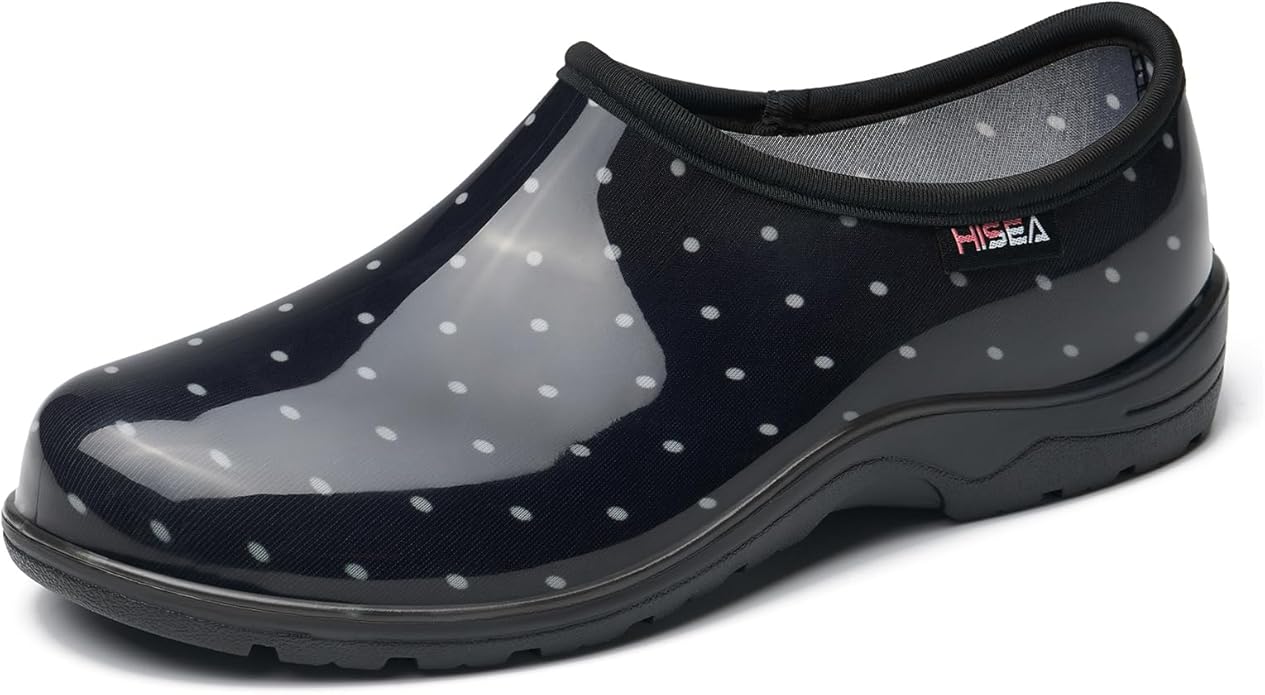 HISEA Waterproof Garden Shoe for Women Outdoor Slip-On Garden Clogs Rubber Rain Boots Short Ankle Booties Rain Shoes with Comfort Insole
