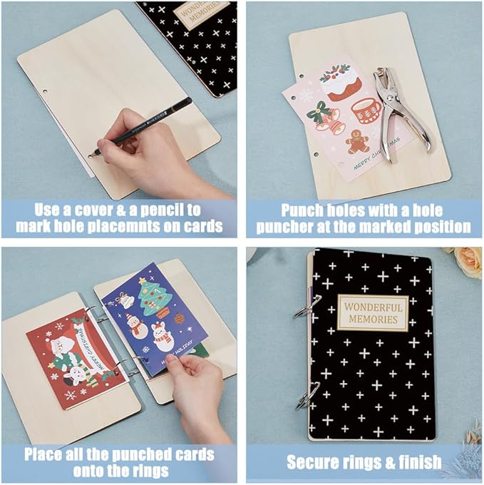 SUPERDANT Wonderful Memories Greeting Card Organizer Gift Card Holder Cards Keeper Storage Keepsake Book Binder Wedding Birthday Post Cards Photo Album Holder with Punch and 20pcs Inner Pockets