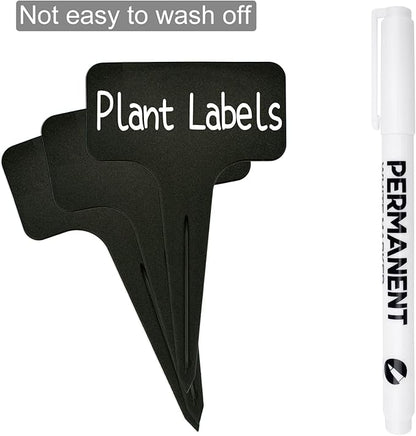 120pcs Plant Labels, Plastic Plant Tags, T-Type Garden Waterproof Name Stakes Plant Markers for Outdoor Garden Flower Vegetables Potted Plants Seed with A Marker Pen (6 x 10 cm, Black)