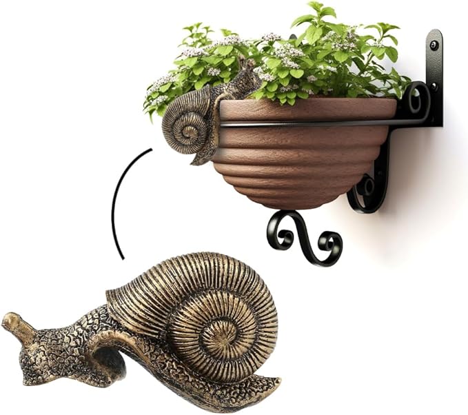HPMAISON Plant Pot Hanger Snail Resin Statue Halloween Snail Garden Flower Pot Decoration Outdoor Decorative Sculptures Ornaments Figurine Weatherproof and UV Resistant
