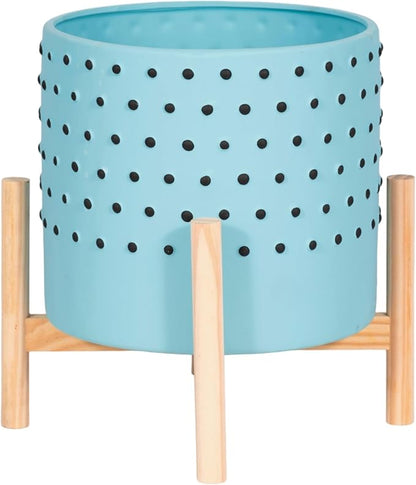Sagebrook Home Stylish Ceramic Planter with Stand - Modern Stoneware Indoor/Outdoor Plant Pot - Decorative Garden Accent for Home & Patio - 11" Blue
