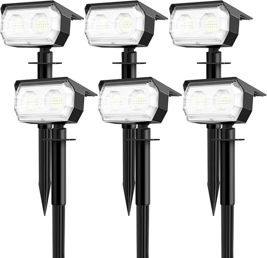 Solar Spot Lights Outdoor,IP65 Waterproof 48LED Path Lights with 3 Lighting Modes, Garden Yard Pathway Pool Wall Lights (Cool White, 6 Pack)