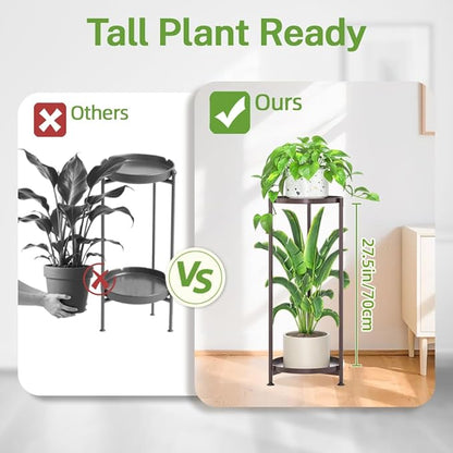 iDavosic.ly 2 Tier Corner Plant Stand Indoor, Tall Vertical Metal Flower Heavy Duty Pot Holder Shelf Outdoor for Patio Porch Living Room, Bronze - Round
