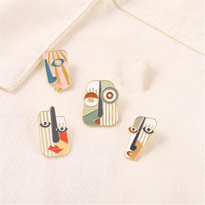 4Pcs Art Mask Enamel Pin Brooch Individual Metal Badge Lapel Pin Abstract Face Mask Pin Set Collar Pin Fashion Jewelry Clothes Bag Accessories